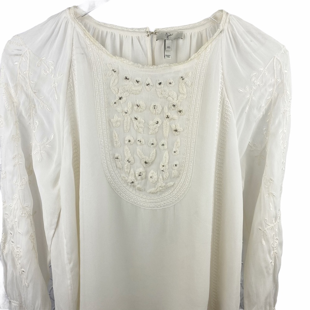 Joie White Sheer Embroidered Peasant Blouse Ruffle XS - Picture 3 of 6